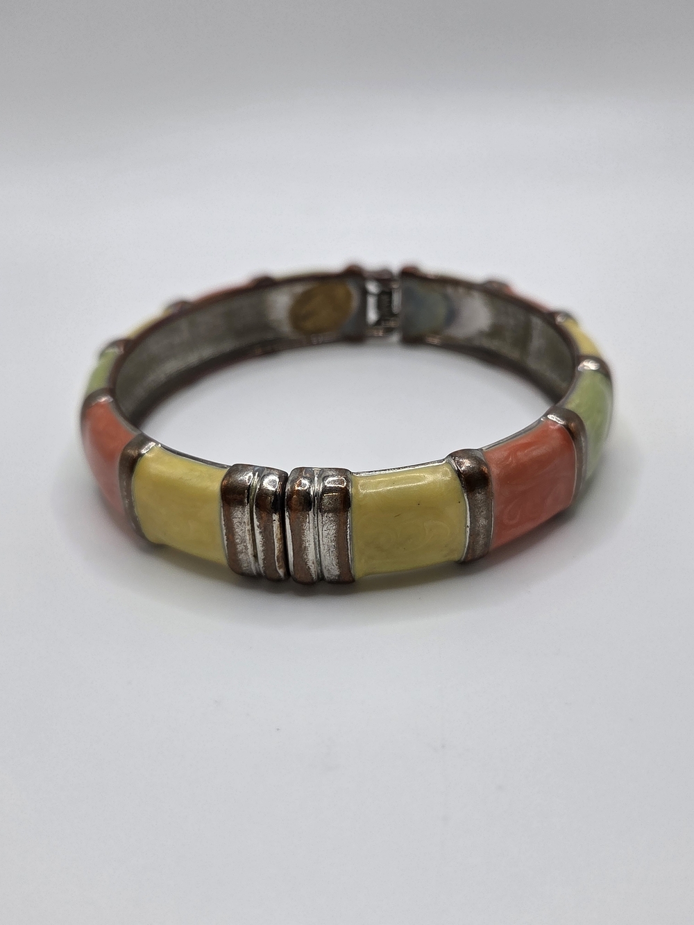 Vintagec Color-Block Enamel Hinged Bracelet - Yellow, Coral & Lime - Picture 6 of 6